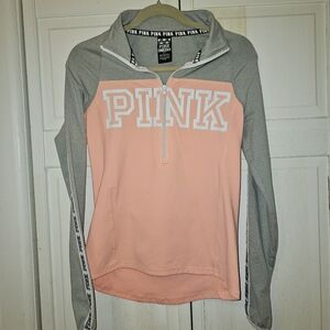 Victoria's Secret PINK Ultimate half-zip pullover track jacket gray peach Size S